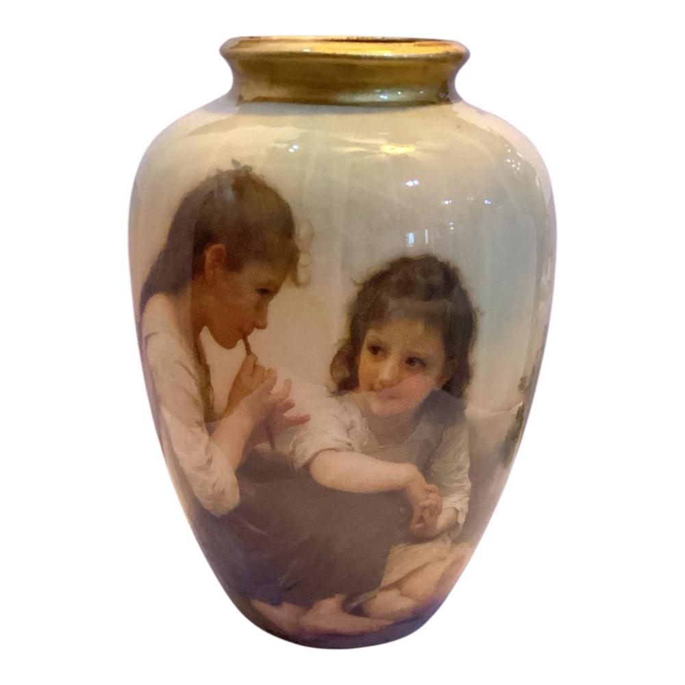 Vintage Sisters Porcelain Vase 8” w/ Gold Trim Victorian Girls Friends Art